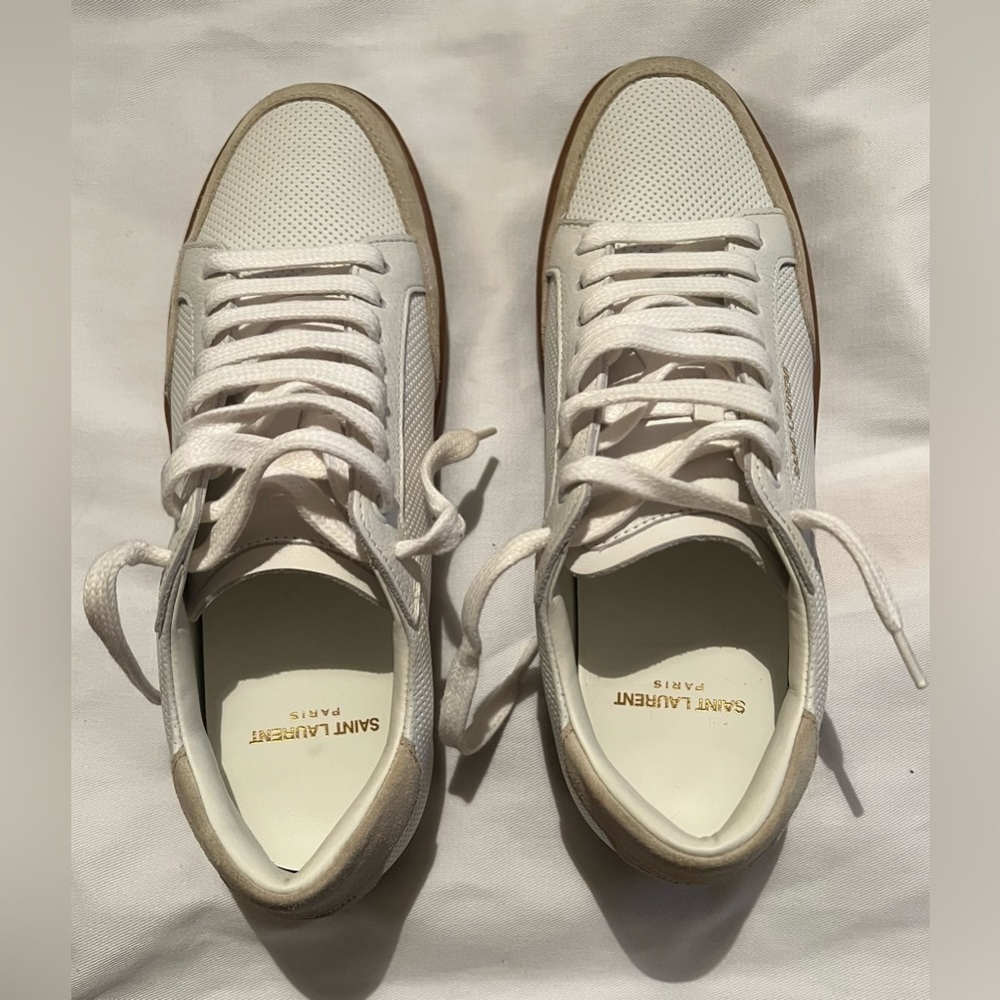 Saint Laurent White and Tan Sneakers